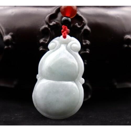 Natural Myanmar Emerald Jadeite Jade Carved Ruyi Gourd Pendant Lucky Necklace for Men Women Fine Jewelry +Rope Chain Dropship