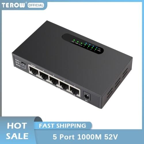 TEROW 52V 1.25A 5Port Gigabit unmanaged POE Power Supply Switch with VLAN 1000M copper RJ45 Ports IEEE802.3af/at Ethernet Switch