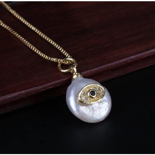 Tiny black cz eyeball evil eye charm coin freshwater pearl bead thin gold link chain pendant choker necklace for women