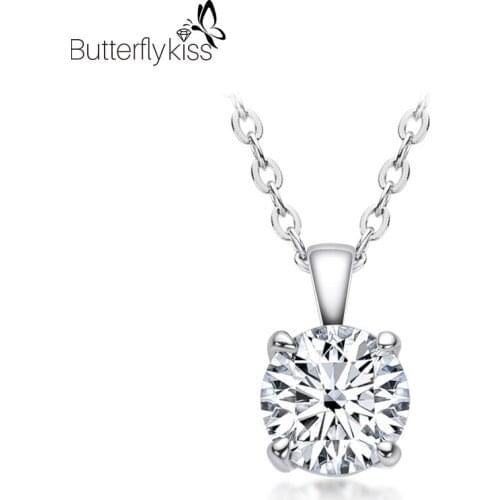Bk D Color Moissanite Necklace 925 Sterling Silver 1ct Round Moissanite Pendant Necklaces For Women Fine Jewelry
