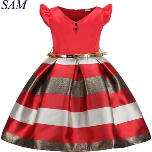Dresses for Girl European and American Summer Girls Dress Patchwork Sashes Childrens Clothes Princess Prom Dress 3-9 Years