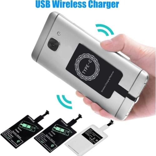 Portable Phone Charger Sticky Micro USB Type-C Qi Wireless Charging Receiver for iPhone Android