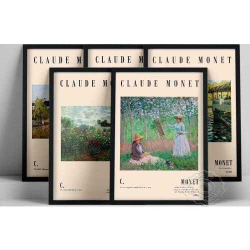 Claude Monet Exhibition Poster, Houses On The Achterzaan Oil Painting, Monet Nature Scenery Still Life Print, Vintage Wall Decor