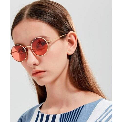 Retro Round Sunglasses Luxury Brand Designer Women Men Red Yellow Clear Lens Vintage Male Metal Frame Sunglass For Female