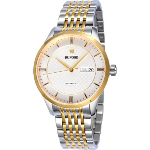 RUNOSD Mens Watch Luxury Zircon Dial Day Calendar miyota Automatic Mechanical Sapphire Crystal Stainless Steel 8183G