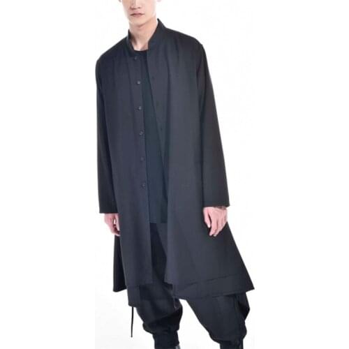 S-7XL!!2020 New fashion men in black long men simple coat shirt stand collar long sleeve loose youth handsome shirt