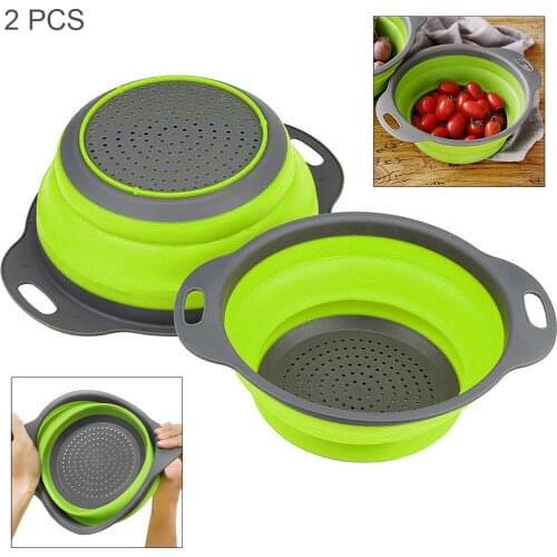 2PCS Telescopic Foldable Silicone Colander Fruit Vegetable Washing Basket Strainer Collapsible Drainer With Handle Kitchen Tool