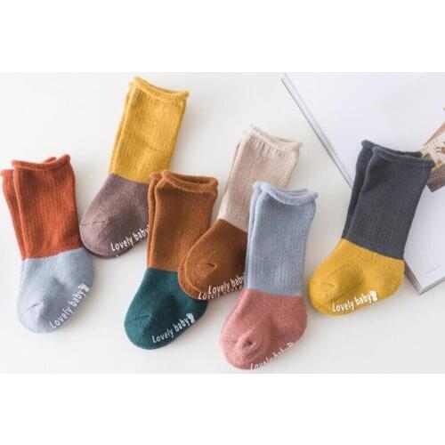 Vintage hit color toddler boys socks thick velvet cotton infant baby boots socks warm children socks for girls anti-slip socks