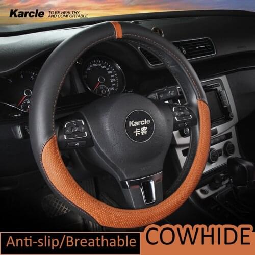 Karcle Car Steering Wheel Cover Protector Anti-Slip Genuine Leather Steering Covers Car Wheel Cover Car Accessories Interior