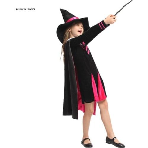 M-XL Girls Halloween Magician Costumes Kids Children Sorceress Witch Cosplays Purim Carnival Stage play Masquerade party dress