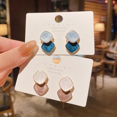 S925 Haze Blue Retro Earrings Female Geometric Dripping Fashion Earrings Small Exquisite Earrings Simple Trendy Jewelry
