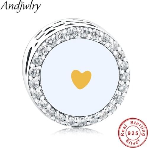 Fit Pandora Charms Bracelets 925 Sterling Silver Original Charms Yellow Heart Love Beads for DIY Jewelry Making Women Berloque