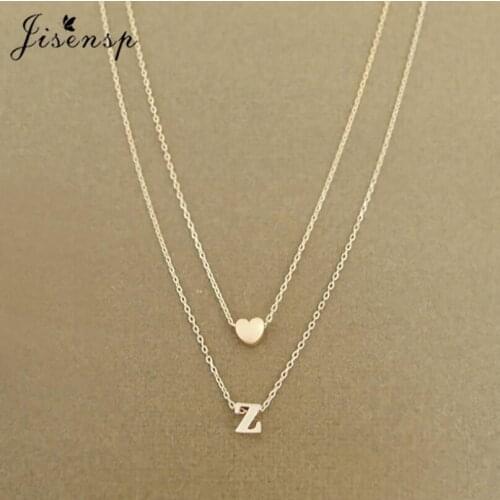 Jisensp Delicate English 26 Letters Design Double Layer Pendant Necklace Romantic Peach Heart Choker Necklace for Women Gift