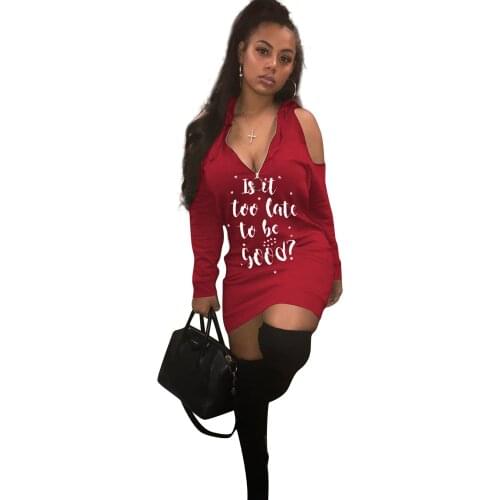 S-XXXL Skinny Sexy V-neck Letter Print Sweater Dress