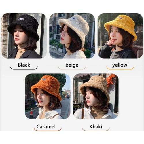 Faux Fur Bucket Hat Thickened Warm Teddy Velvet Winter Hats For Women Lady Bob Panama Outdoor Plush Fisherman Hat