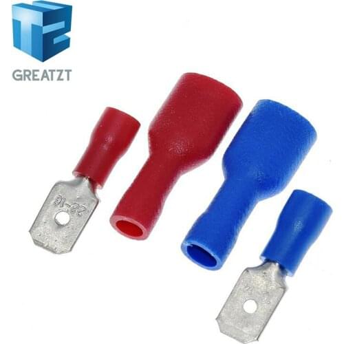100pcs 50pairs 6.3mm 16-14AWG Female Male Electrical Wiring Connector Insulated Crimp Terminal Spade Blue Red FDFD2-250 MDD2-250