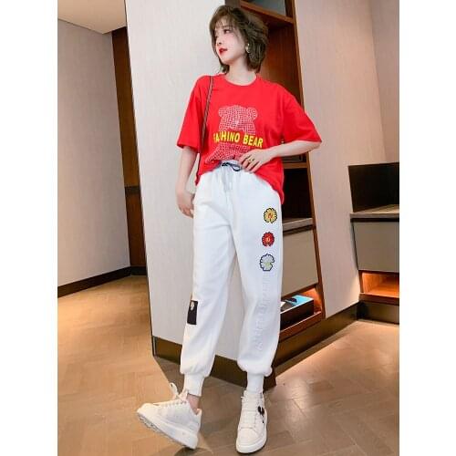 Pin bead Daisy elastic drawstring lace up high waistbcasual pants womens wear 2021 Spring new High Quality Top Quality