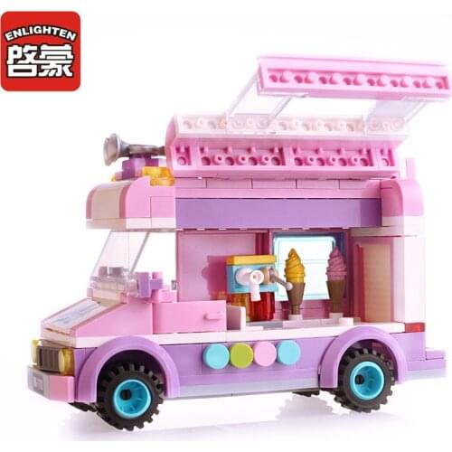 Enlighten 213pcs city Ice cream truck Building Blocks Kids Educational Mobile ice cart Bricks Toys For Children