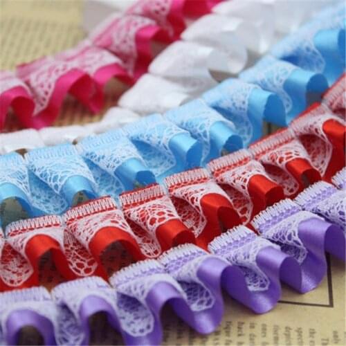 40yards 2.5cm 9colors Satin add lace Ruffle double Lace Trim Ribbon Pleated Tape Dress Doll and girl dress Clothes 0.98'' Width