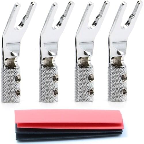 8pcs pure copper Rhodium plated Y Spade Connector plug Fork connectors plug loudspeaker cable connector plug speaker cable jack