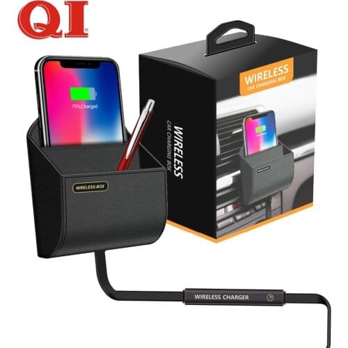 Qi car wireless charger box-qi fast phone charger wireless charging pad stand air vent phone holder car storage box chargers9s8