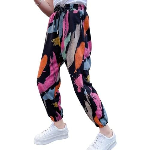 Girl Pants Graffiti Pattern Trousers Girl Casual Style Child Pants Spring Autumn Kids Clothes Girls 6 8 10 12 14