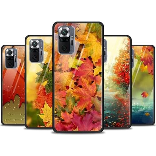 Autumn Maple Leaves Tempered Glass Cover For Xiaomi Redmi Note 10 10S 9 9T 9S 8T 8 9A 9C 8A 7 Pro Max Phone Case