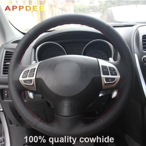 APPDEE Black Genuine Leather Car Steering Wheel Cover for Mitsubishi Lancer EX10 Lancer X Outlander ASX Colt Pajero Sport