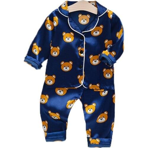 Kids Pajama Set Baby Boys Girls Cartoon Bear Tops Pant Sets Sleepwear Pajamas Children Clothing Nightgowns Vestido Home Wear 2PC