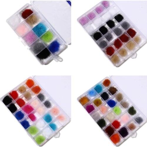 D2TA 3D Detachable Nail Poms Fluffy Pom Balls Nail Faux Fur Balls with Removable Base Pompoms for Nail Art Design Decoration