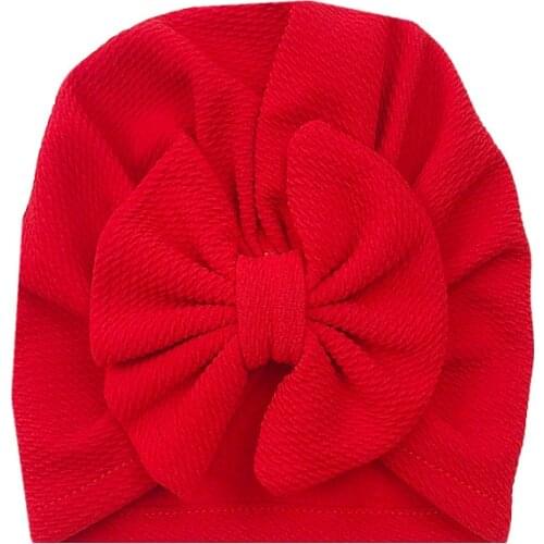 Sweet Solid Color Baby Girl Hat With Big Bow Candy Color Baby Turban Cap For Baby Girls Elastic Infant Accessories 0-3Years