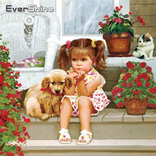 EverShine Diamond Embroidery Cross Stitch Kit Little Girl Diamond Painting Portrait Full Drill Beads Embroidery Kids Room Decor