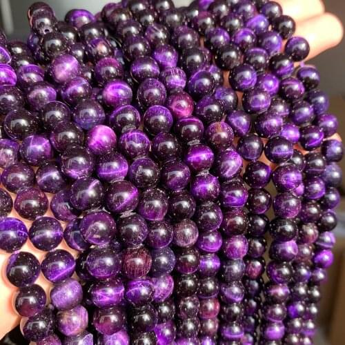 Purple Tiger Eye Stone Natural Round Loose Spacer Beads For Jewelry Making DIY Bracelet Charm Accessories 15'' 6 8 10 12mm