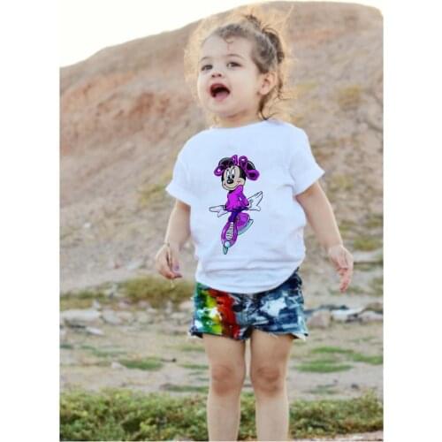 Mickey Mouse T-shirt Girls White Cute Printed Top Toddler Boys Clothes 2021 Summer Kawaii Disney Anime Minnie T-shirts Dropship