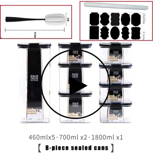 Food Storage Container Plastic Kitchen Refrigerator Noodle Box Multi-Grain Storage Transparent Sealed Jar With Label And Brush