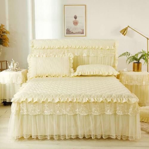 1 Piece Lace Bed Skirt Bedding Set Princess Cotton Bedding Bedspreads Pillowcases Sheet Bed for Girl Bed Cover King/Queen Size