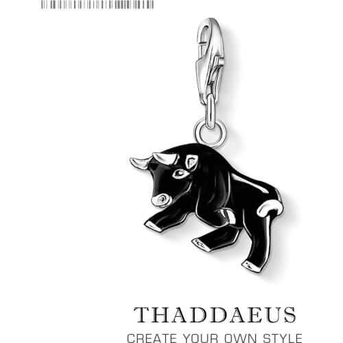 Black Enamel Bullfight Small Charms Bull OX Pendants for Women Men Bracelet Necklace 925 Sterling Silver Diy Pendant Wholesale