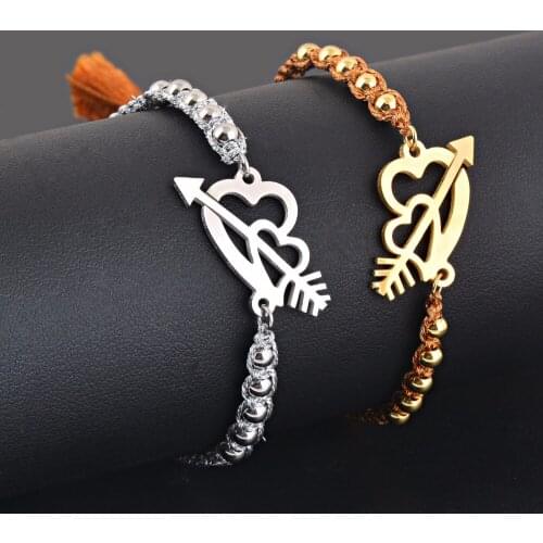 Fashion Stainless Steel tassel knitted arrow heart bracelet handmade beaded adjustable stretch bangles wholesale&dropship