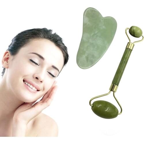 Facial Massage Jade Set Face Jade Massage Roller Guasha Scraper Board Face Skin Anti Wrinkle Massage Jade Roller facial scraper