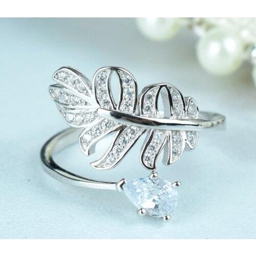 New hot pure 925 sterling silver silver brand designs luxury feather rings, wedding and engagement jewelry for women. Party