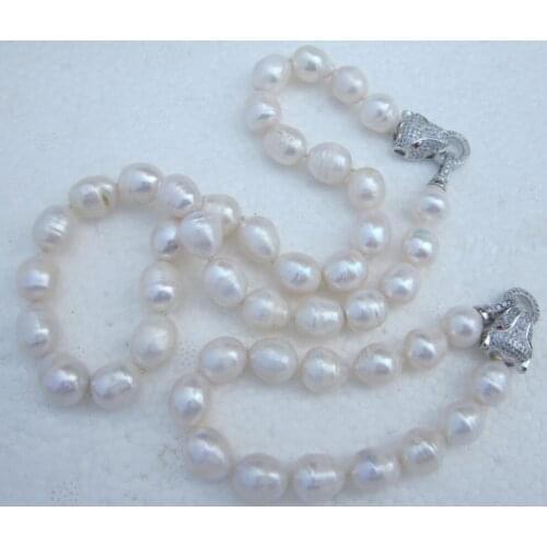 NEW Natural 11-12mm baroque white pearl necklace18" &bracelet 7.5-8