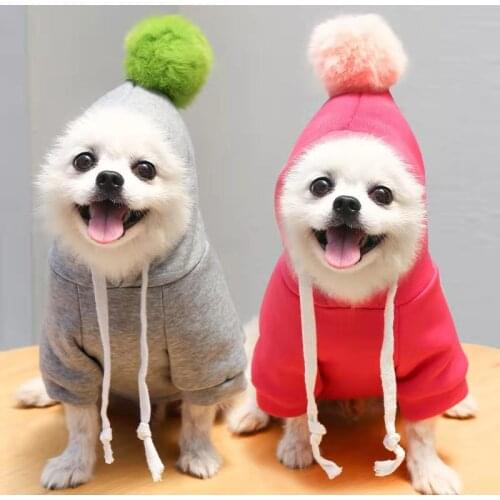 Autumn and winter dog hoodies with velvet warm cat dog clothes cute thicken wadded jacket teddy french bulldog Pomeranian