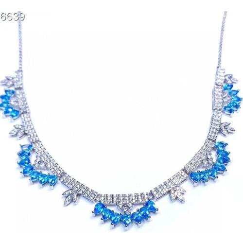 Natural Topaz Pendant Necklace 925 Sterling Silver Gemstones Choker Statement Necklace Women with Chain