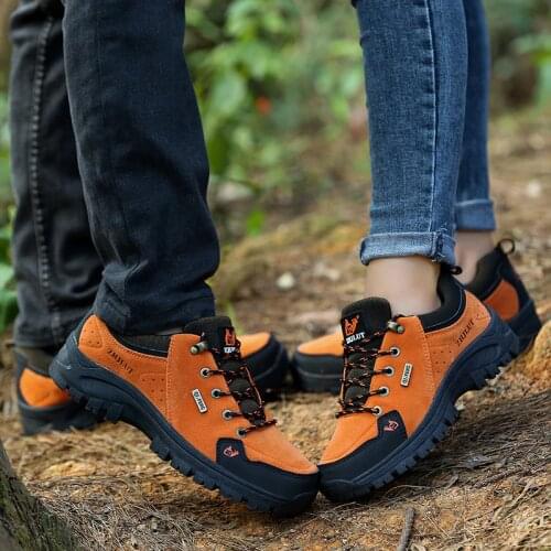 Couples Hiking Shoes Autumn Winter Mens Trekking Shoes Army Green Orange Women Camping Shoes Comfortable Walking Sneakers