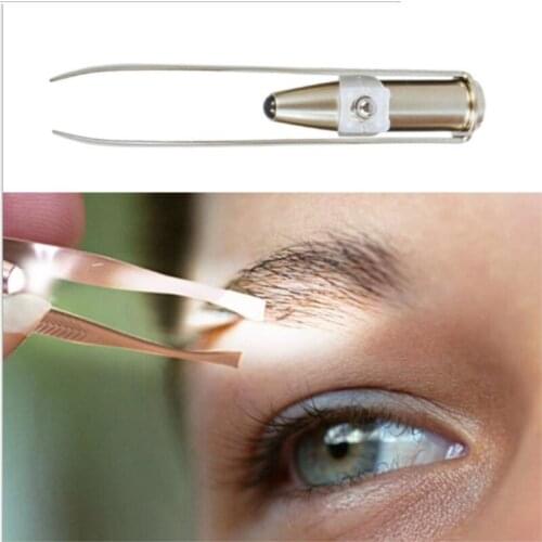 LED Light Stainless Steel Tweezers Anti-static Nail Face eyelashes Tweezer Eyelash Eyebrow Remover Makeup tools / by DHL 500pcs