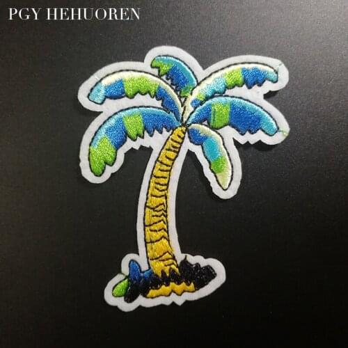 PGY Casual clothing chest decoration embroidery patch DIY coconut plant Iron-On For children T-shirt creative cloth stickers