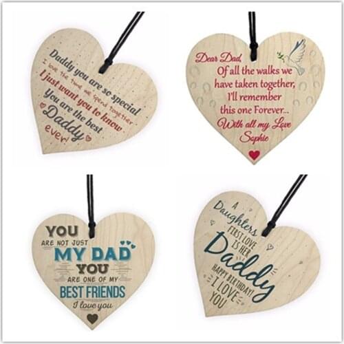 Commemorating father Love Daddy Best Dad Wooden Heart Happy Birthday Card Sign Son Daughter Baby Thank You Christmas Decorations