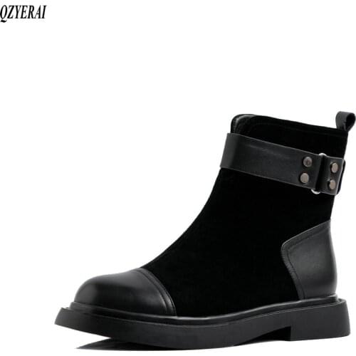 QZYERAI New style Genuine leather Martin boots Womens boots The European Autumn and winter Female boots cowhide Womens shoes