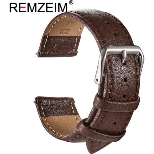 Genuine Leather Watch Band Simple Brown Black 16-24mm Watch Straps With Stainless Steel Buckle New Women Men Watchbands Bracelet