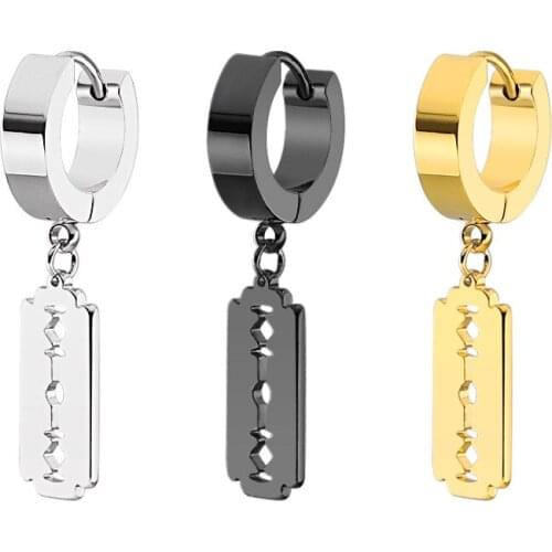 New Korea Stainless Steel Blade Dangle Gold Black Earrings Drop for Urban Rapper Men Women Unisex Punk Hip Hop Gifts Jewelry